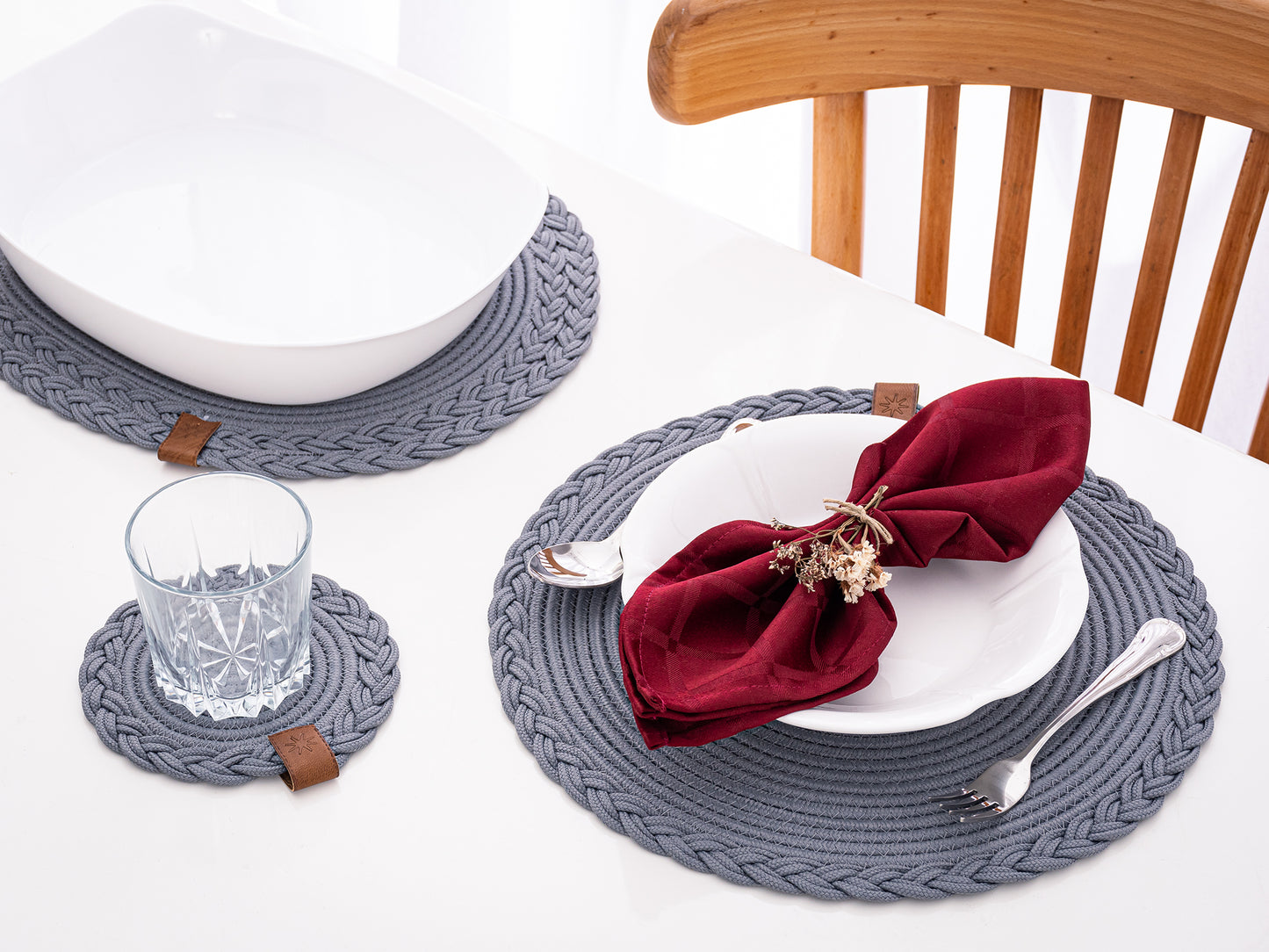 Lot de sous plat rond tressé 32 cm