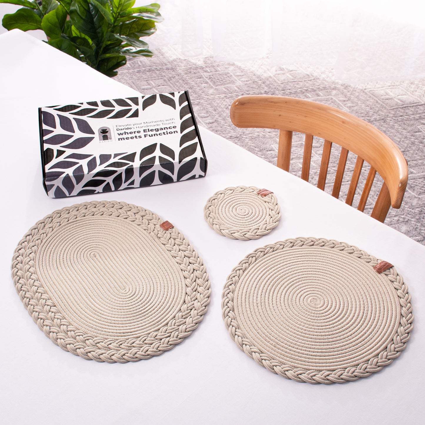 Lot de sous plat rond tressé 32 cm