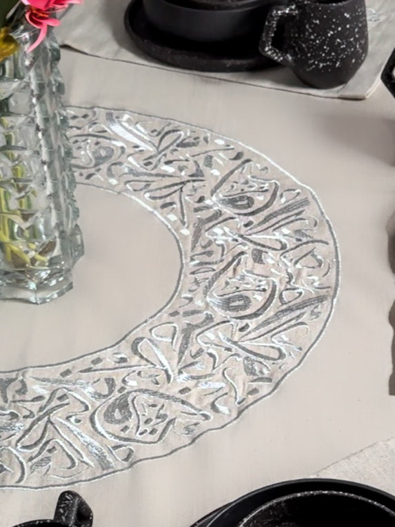 nappe de table ronde calligraphie