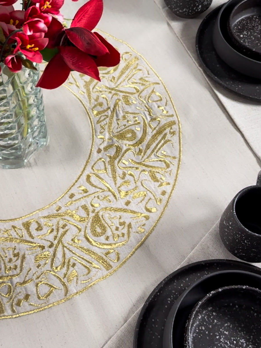 nappe de table ronde calligraphie