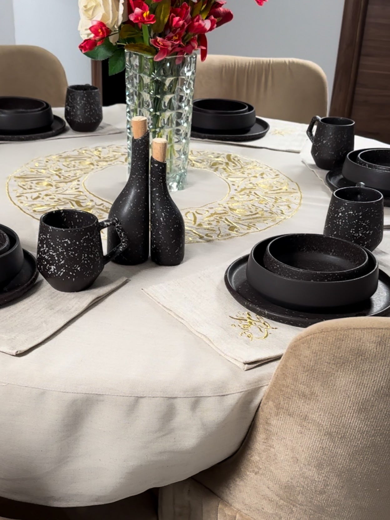 nappe de table ronde calligraphie