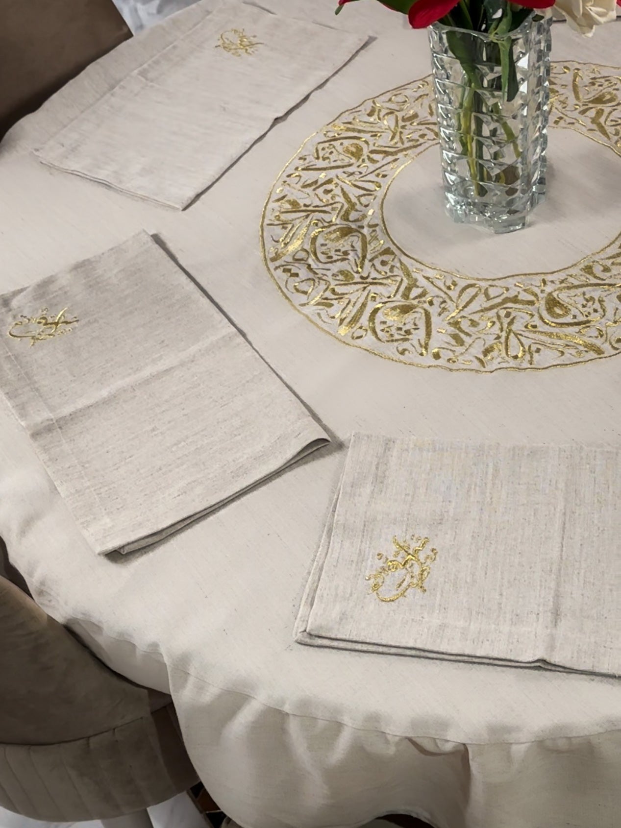nappe de table ronde calligraphie