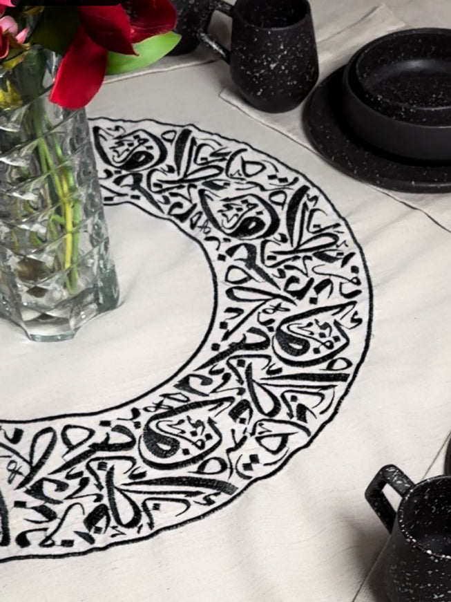 nappe de table ronde calligraphie