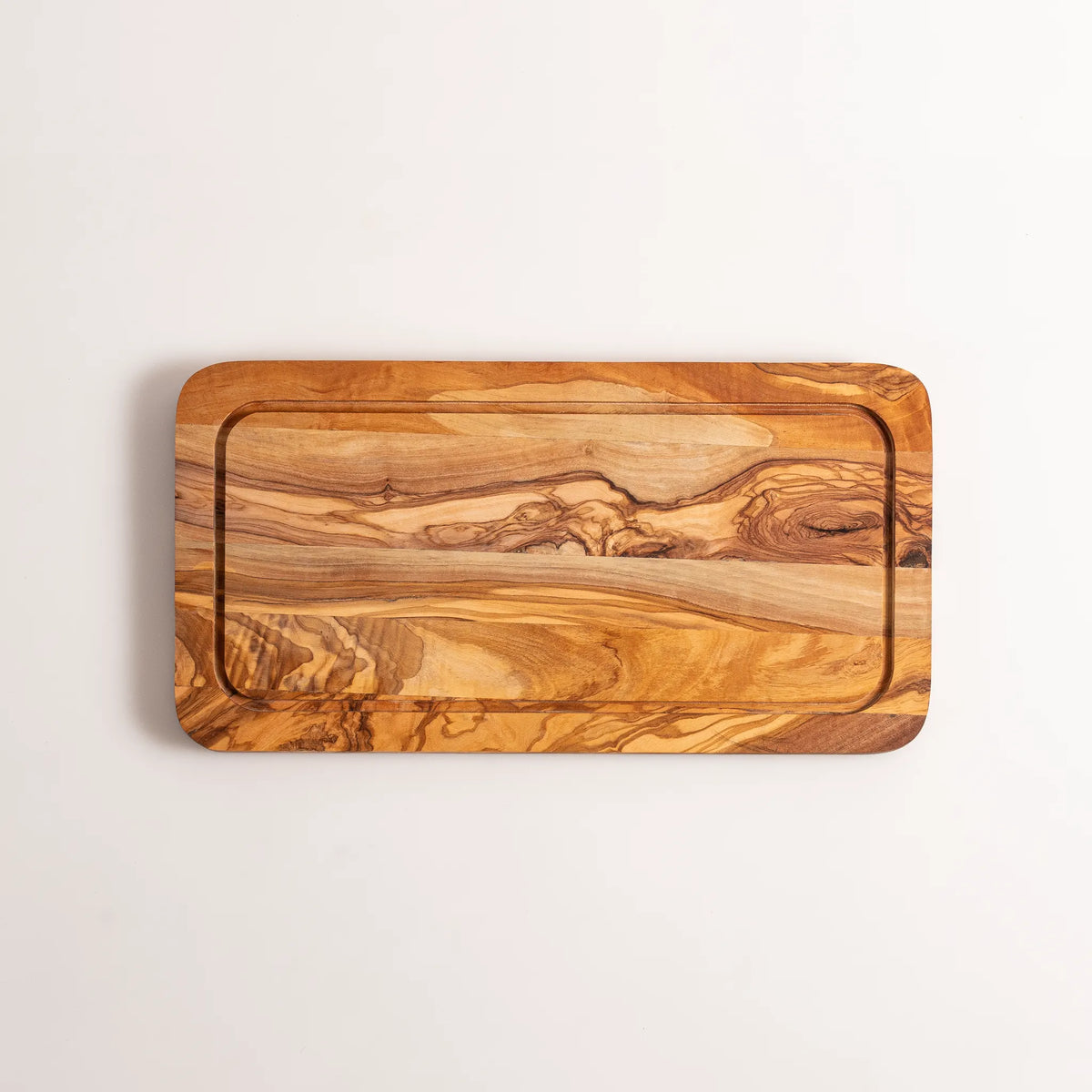 Planche Rectangulaire en Bois d’Olivier avec Rainure – 35 × 18 cm