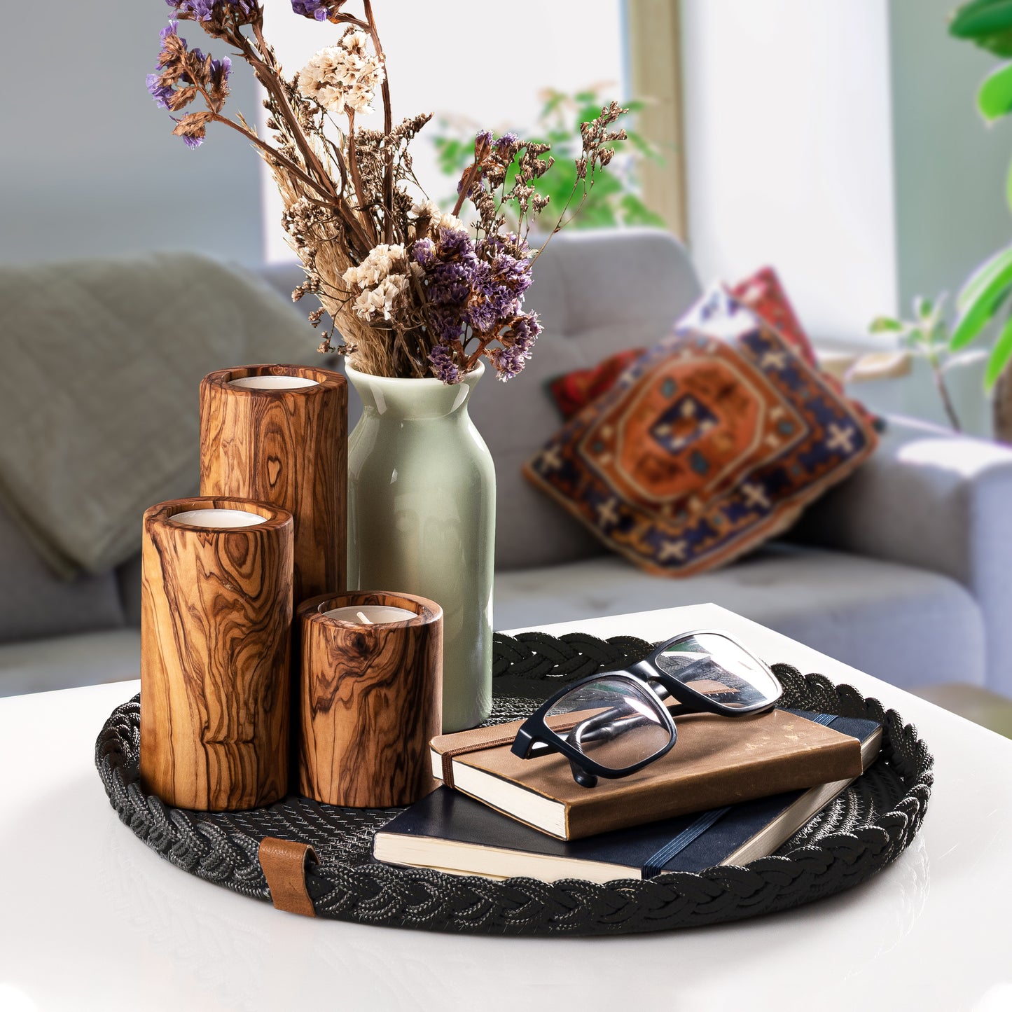 Lot de sous plat rond tressé 32 cm