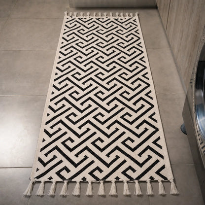Tapis de Cuisine Carthage – Noir & Ivoire