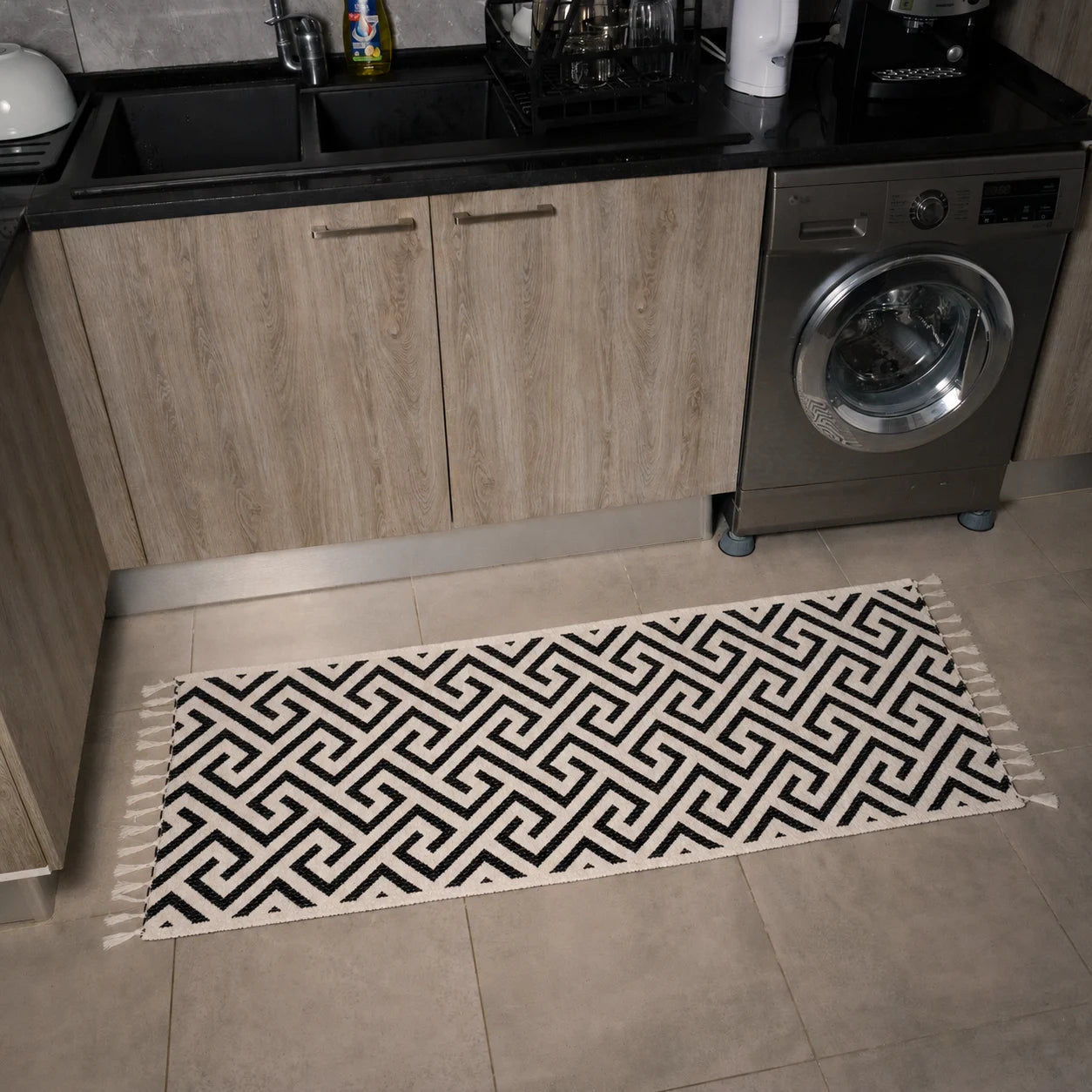 Tapis de Cuisine Carthage – Noir & Ivoire