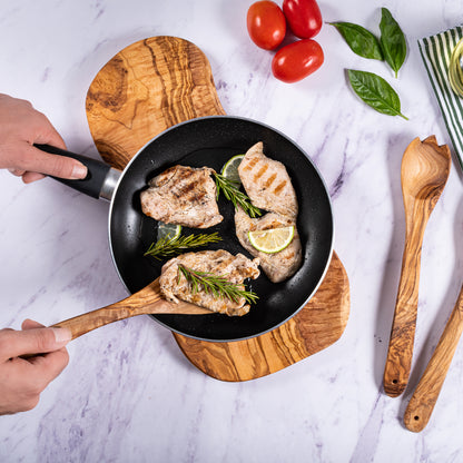 Kit de cuisine en bois d'olivier : Cuillère, Spatule & Spatule fendue