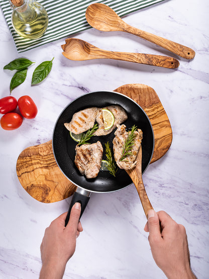 Kit de cuisine en bois d'olivier : Cuillère, Spatule & Spatule fendue