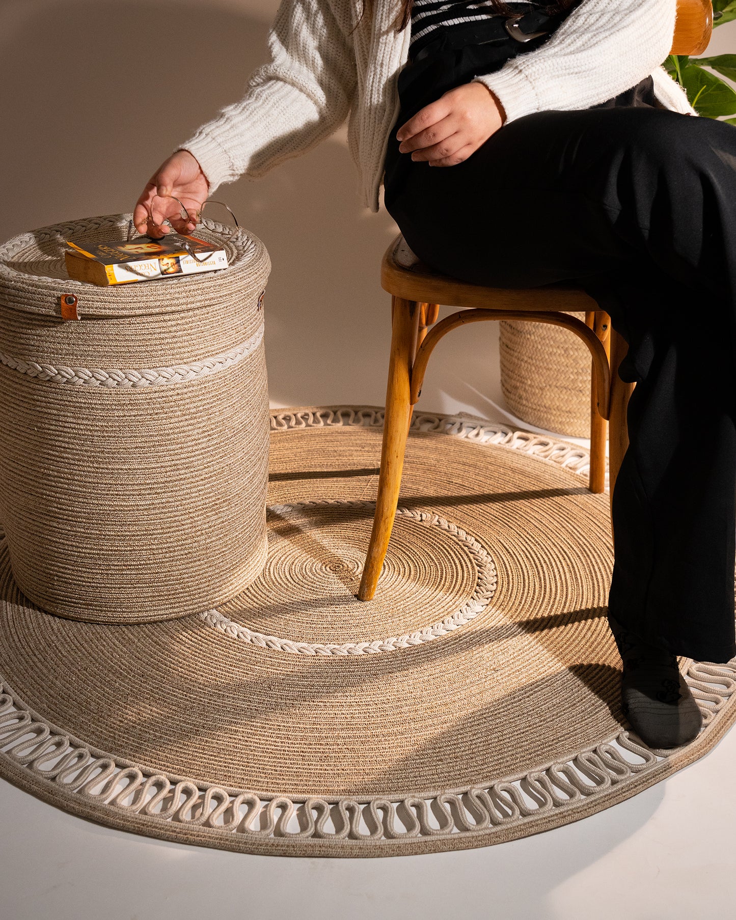 Panier a linge en Fil de Coton Tressé à la Main H50cm