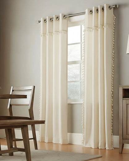 Rideau Anneau Artisanal 6 mètre en lin effet chiné couleur ecru, zezia