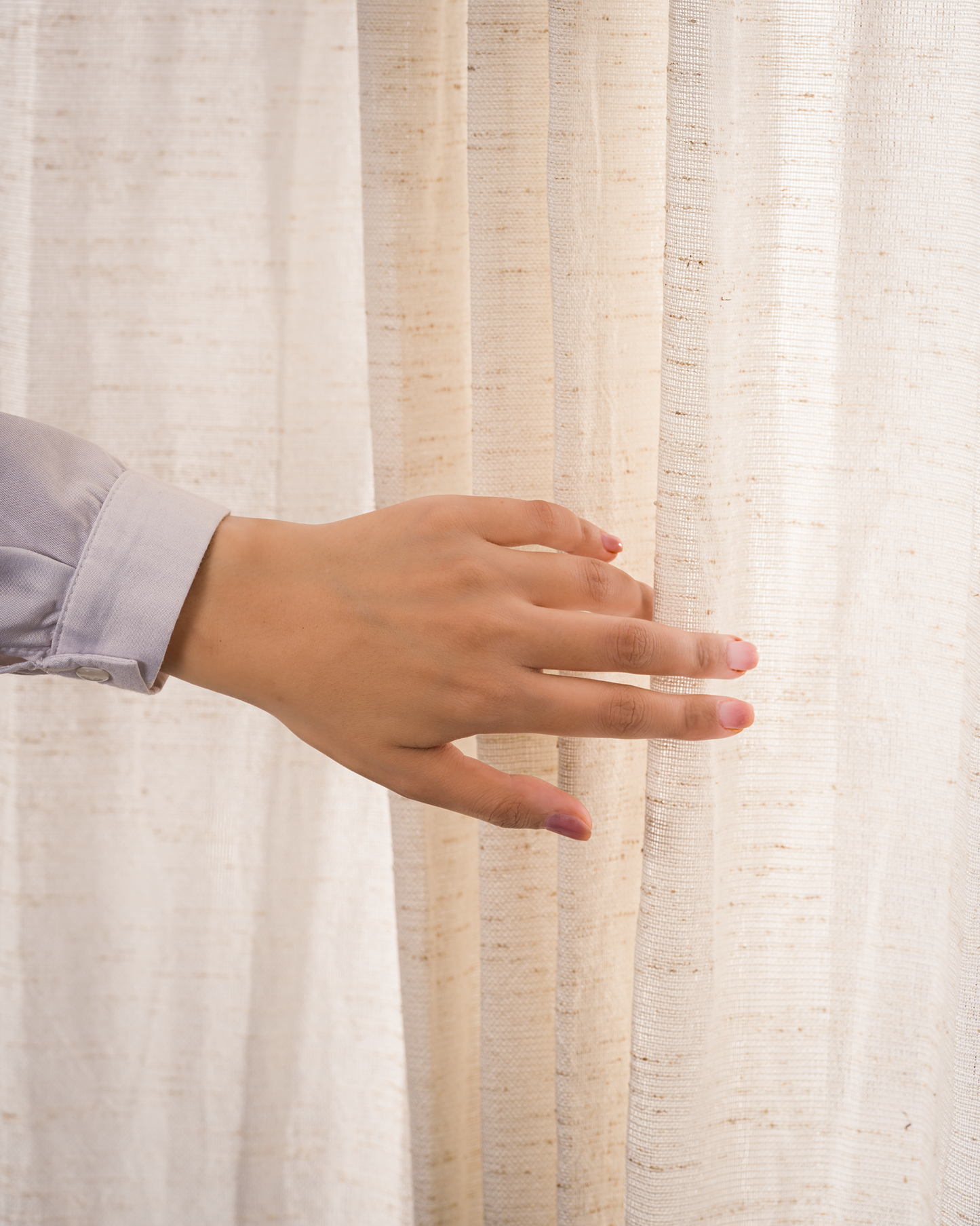 Rideau Anneau Artisanal 6 mètre en lin effet chiné couleur ecru, zezia