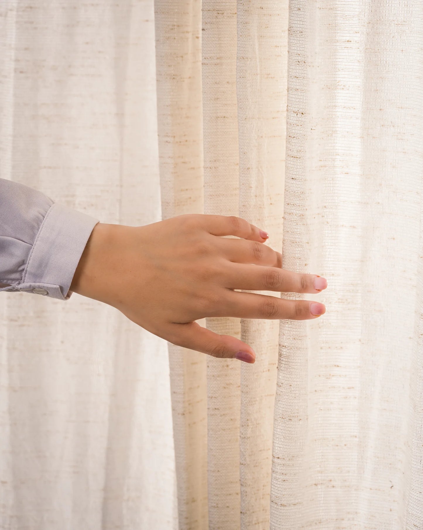 Rideau Anneau Artisanal 6 mètre en lin effet chiné couleur ecru, zezia