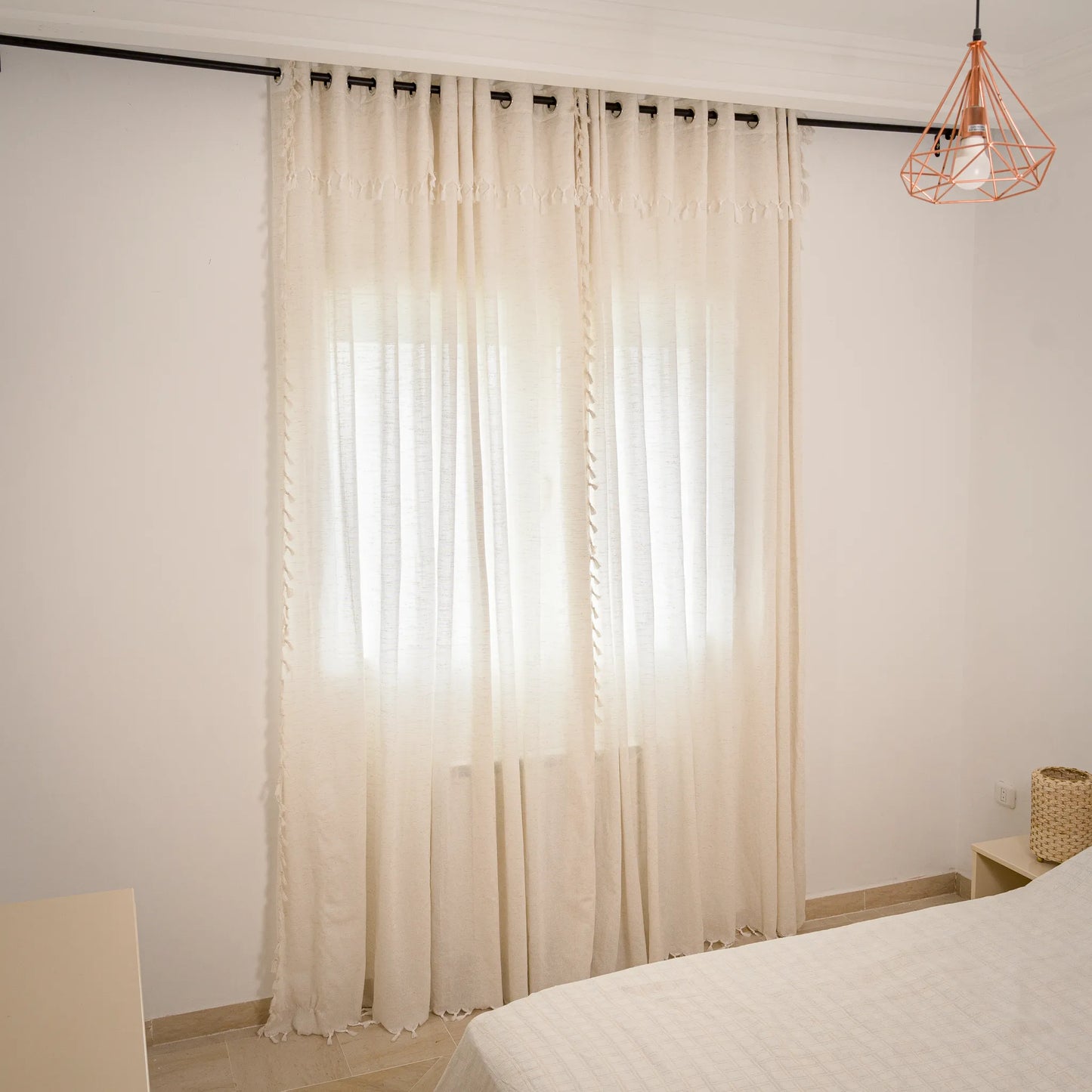 Rideau Anneau Artisanal 6 mètre en lin effet chiné couleur ecru, zezia