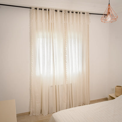 Rideau Anneau Artisanal 6 mètre en lin effet chiné couleur ecru, zezia