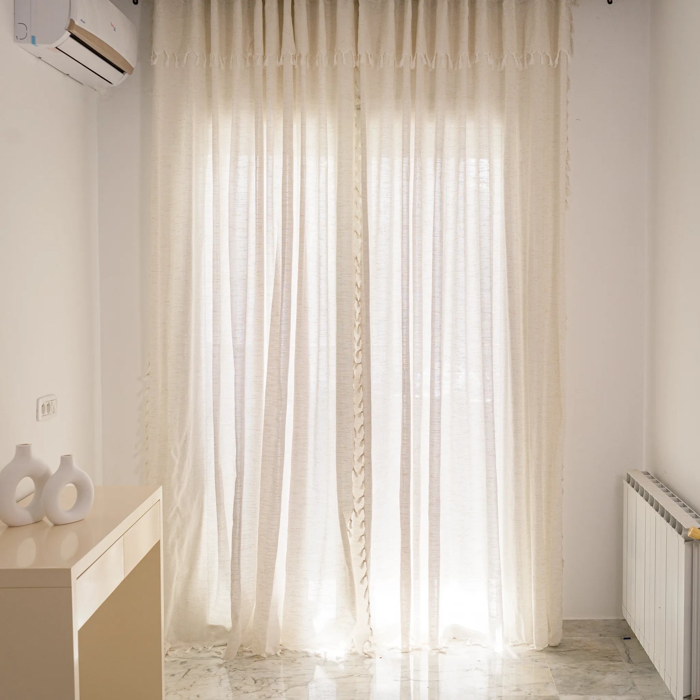 Rideau Anneau Artisanal 6 mètre en lin effet chiné couleur ecru, zezia