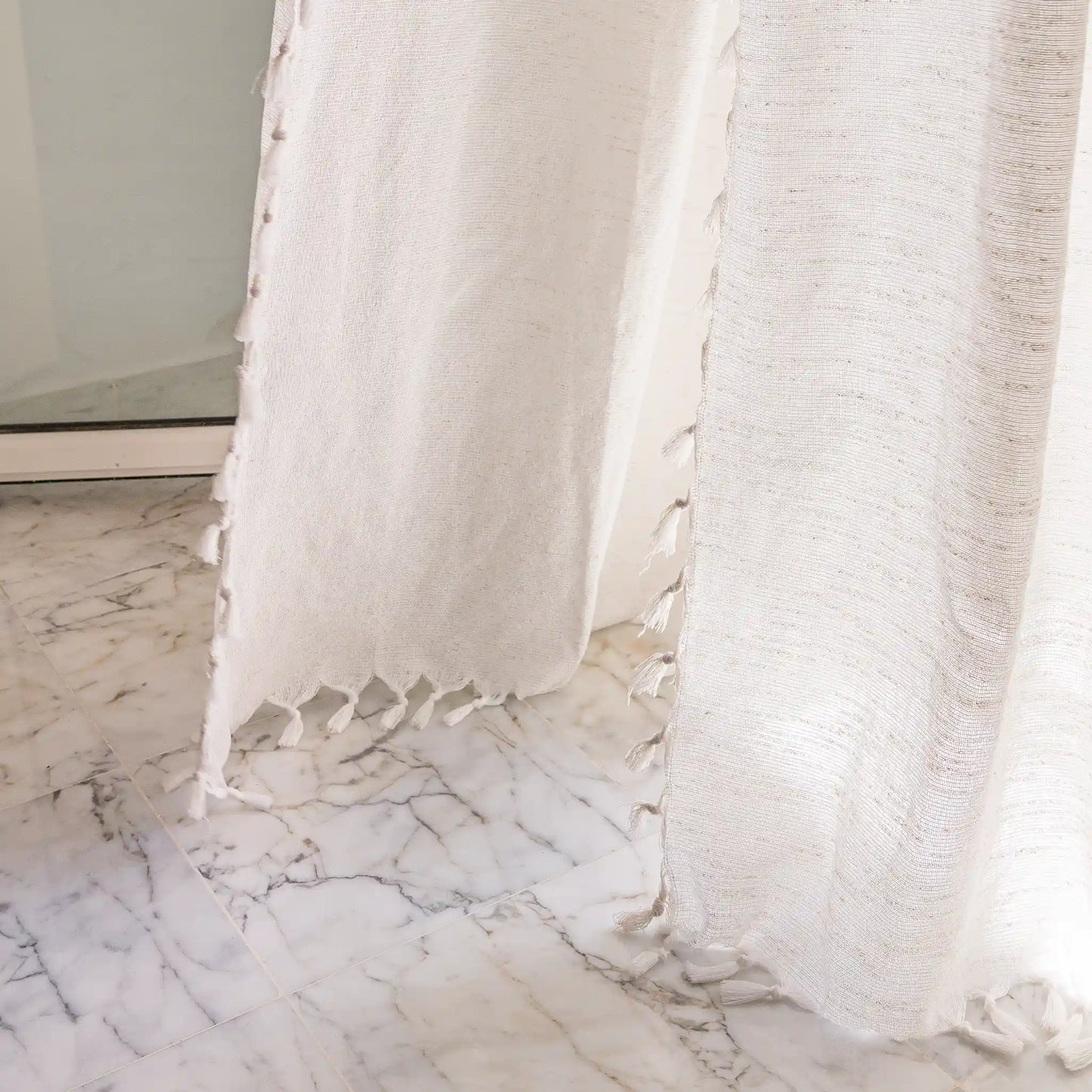 Rideau Anneau Artisanal 6 mètre en lin effet chiné couleur ecru, zezia