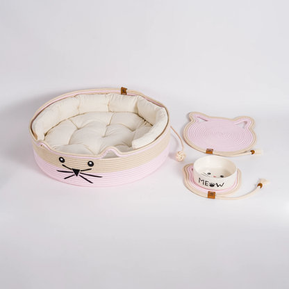 Ensemble Complet pour Chat  Panier Lit, Tapis et  Gamelle