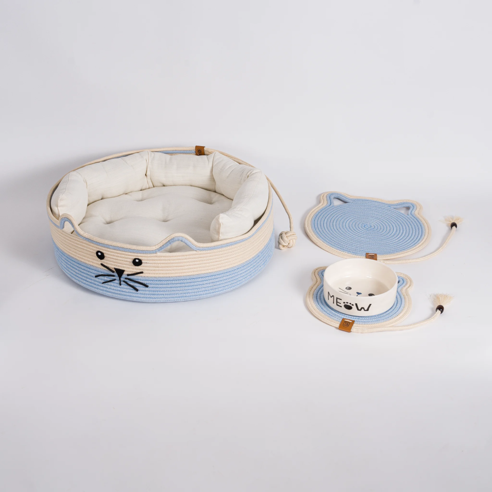 Ensemble Complet pour Chat  Panier Lit, Tapis et  Gamelle