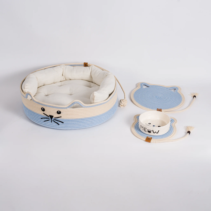 Ensemble Complet pour Chat  Panier Lit, Tapis et  Gamelle