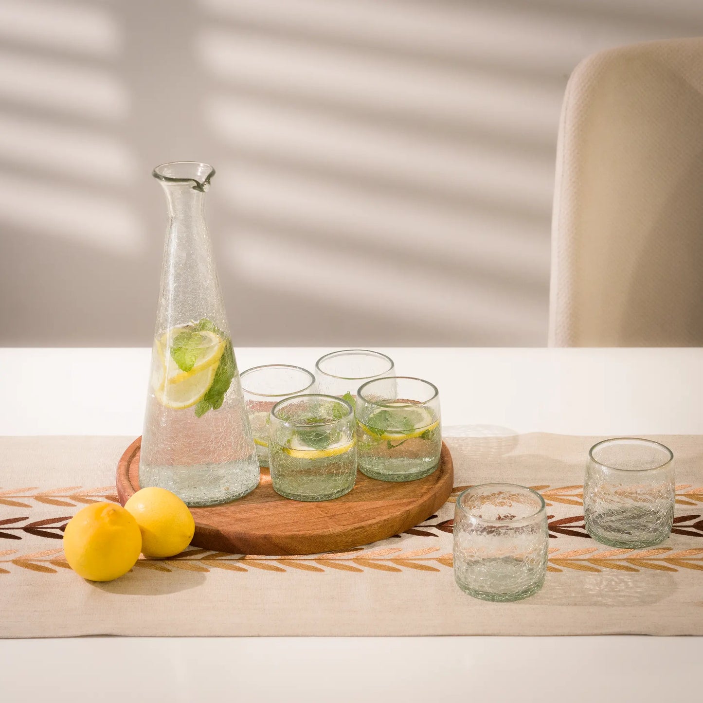 Service Eau de 6 personnes en verre soufflé – carafe & verres – Teinte miel