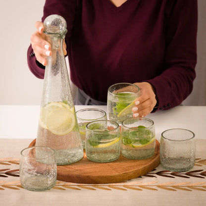 Service Eau de 6 personnes en verre soufflé – carafe & verres – Teinte miel