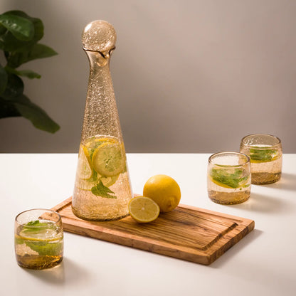 Service Eau de 6 personnes en verre soufflé – carafe & verres – Teinte miel