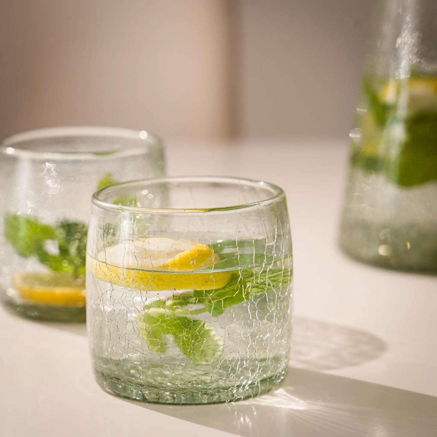 Service Eau de 6 personnes en verre soufflé – carafe & verres – Teinte miel