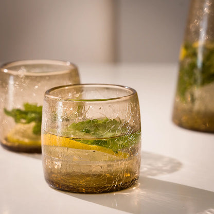 Service Eau de 6 personnes en verre soufflé – carafe & verres – Teinte miel