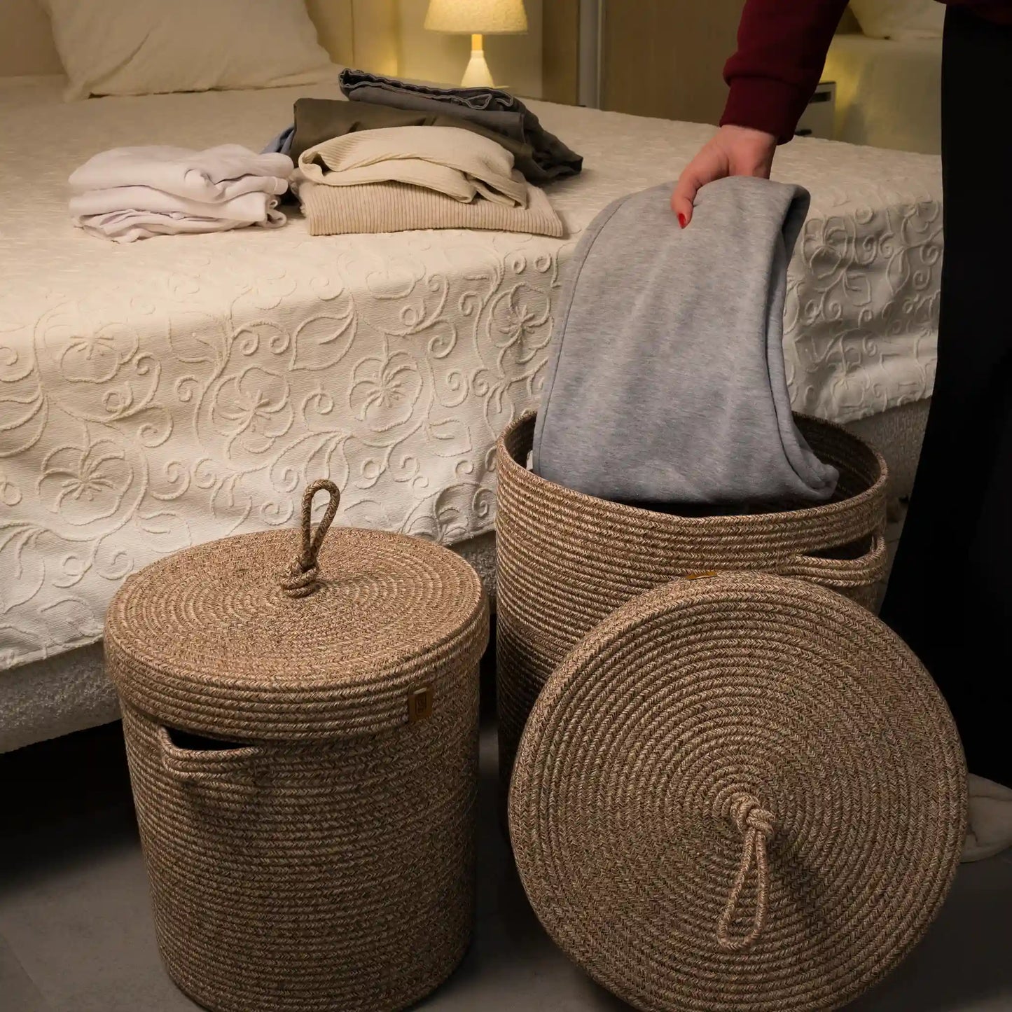 Paniers à Linge en fil tressé - Serie de 2