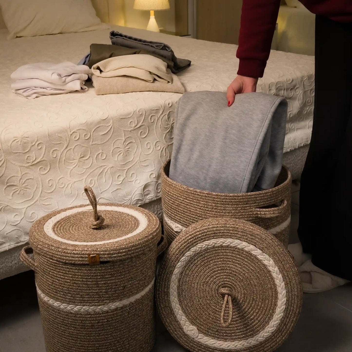 Paniers à Linge en fil tressé - Serie de 2