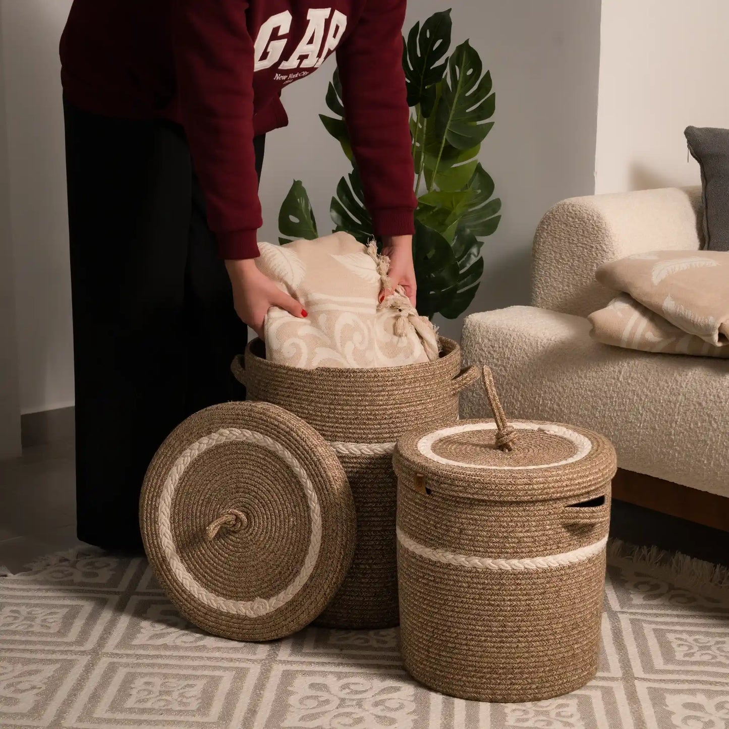 Paniers à Linge en fil tressé - Serie de 2