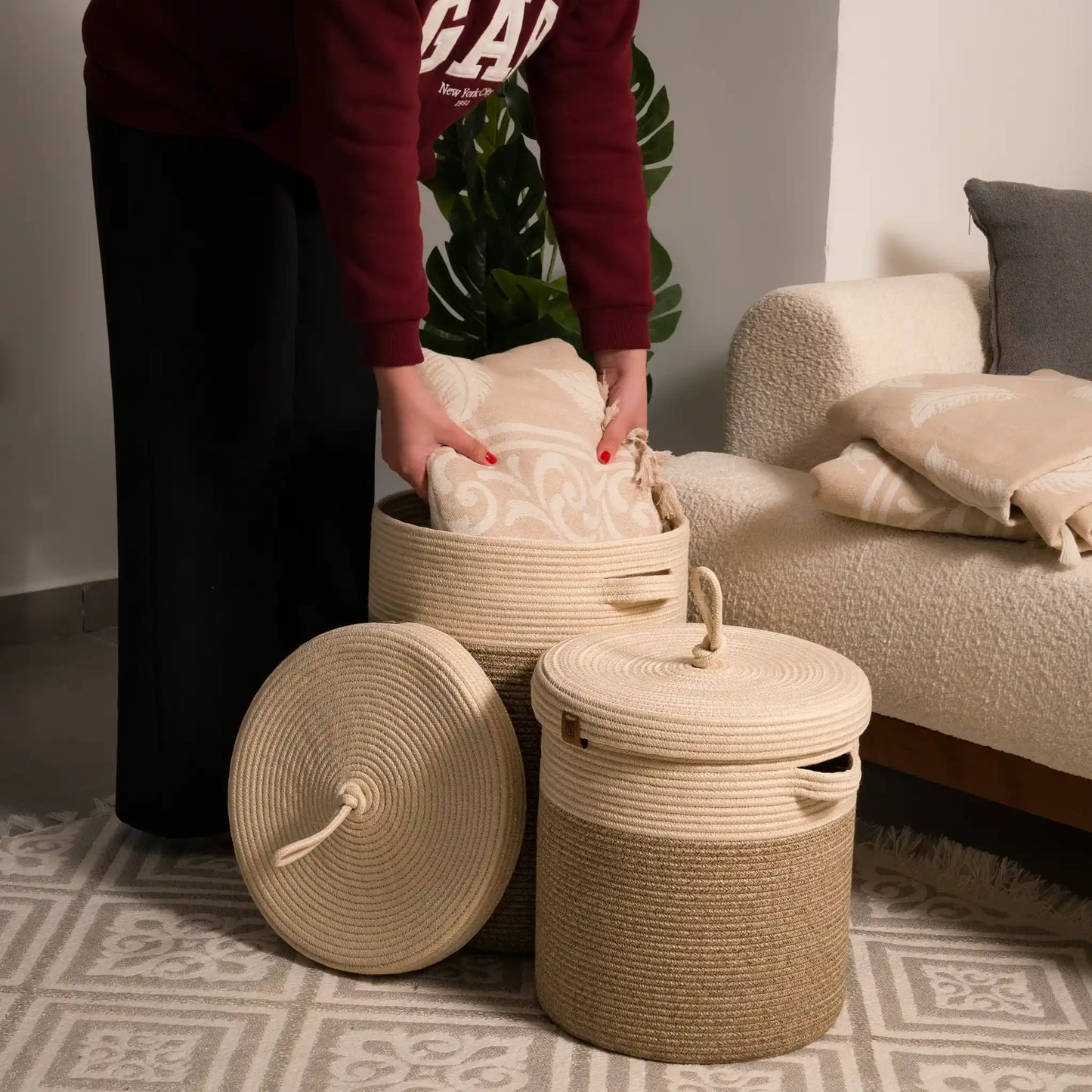 Paniers à Linge en fil tressé - Serie de 2