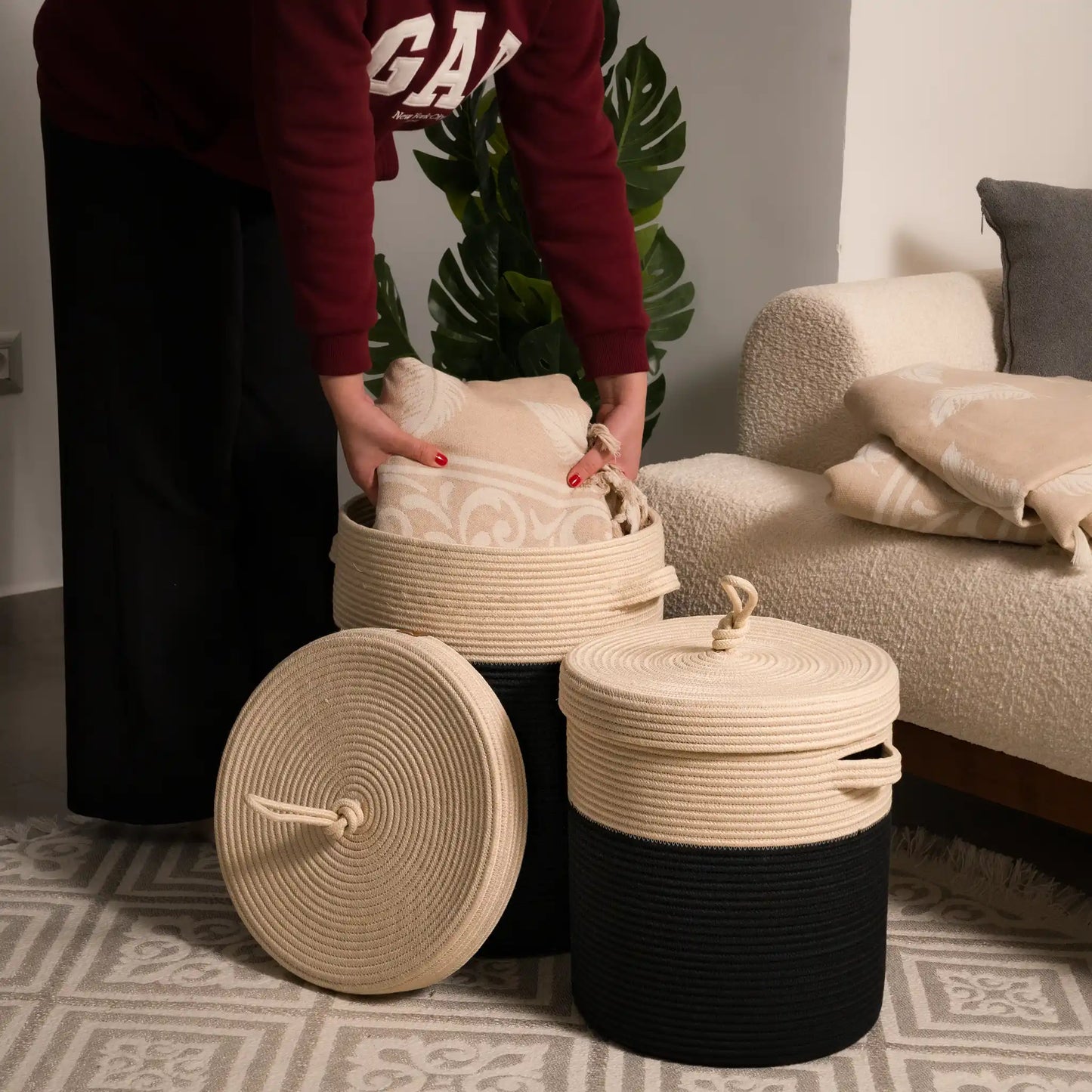 Paniers à Linge en fil tressé - Serie de 2