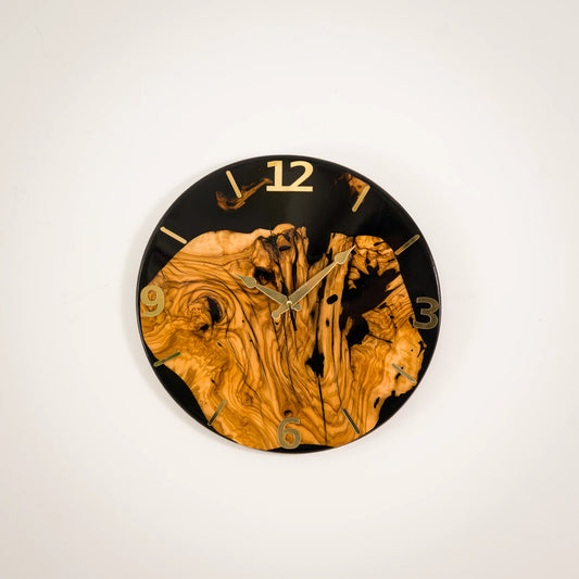 Montre Murale en Bois d'Olivier et Résine