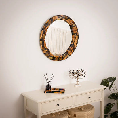 Miroir Prestige en bois d'olivier et résine décoratif mural de 60 cm