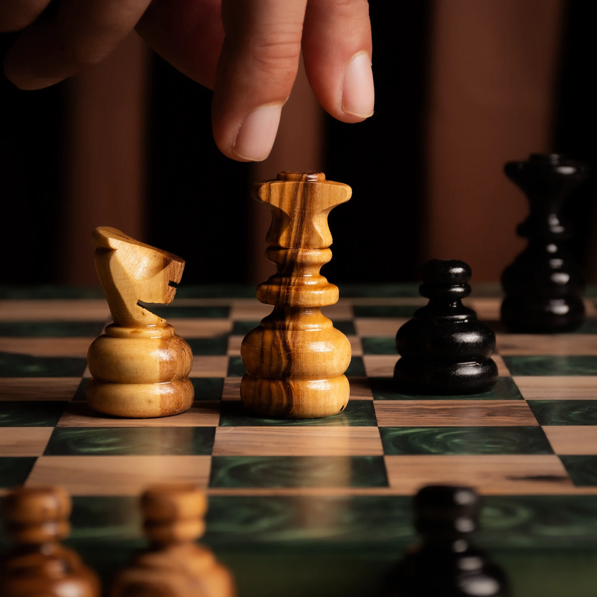 Jeu d’échecs en bois d’olivier – Vert