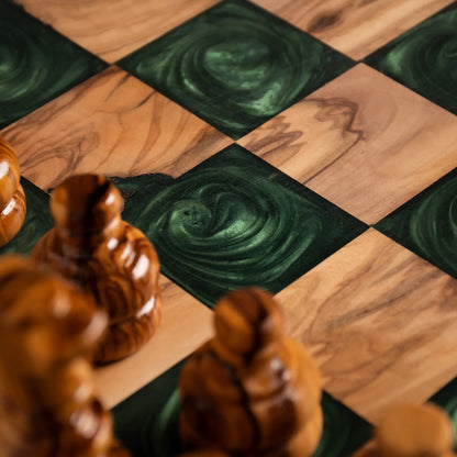 Jeu d’échecs en bois d’olivier – Vert