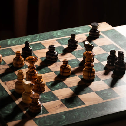 Jeu d’échecs en bois d’olivier – Vert