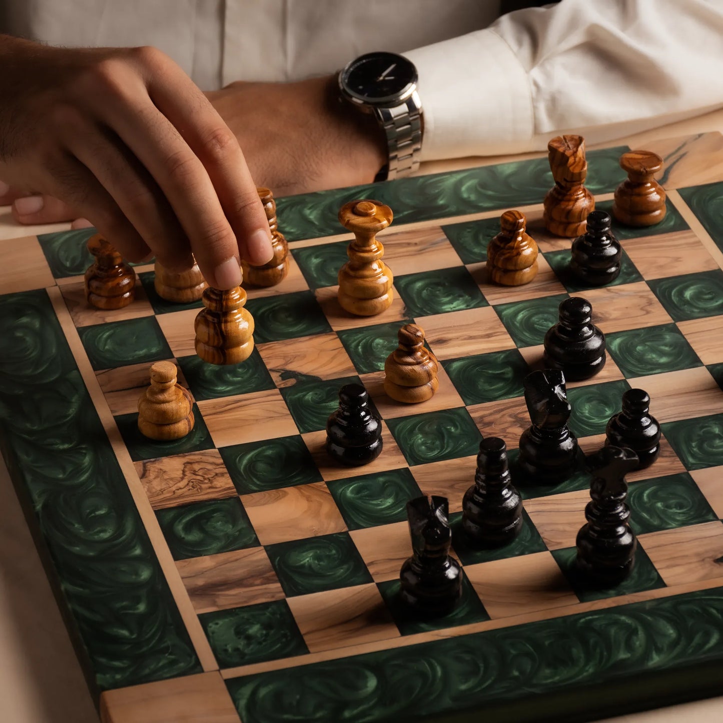 Jeu d’échecs en bois d’olivier – Vert