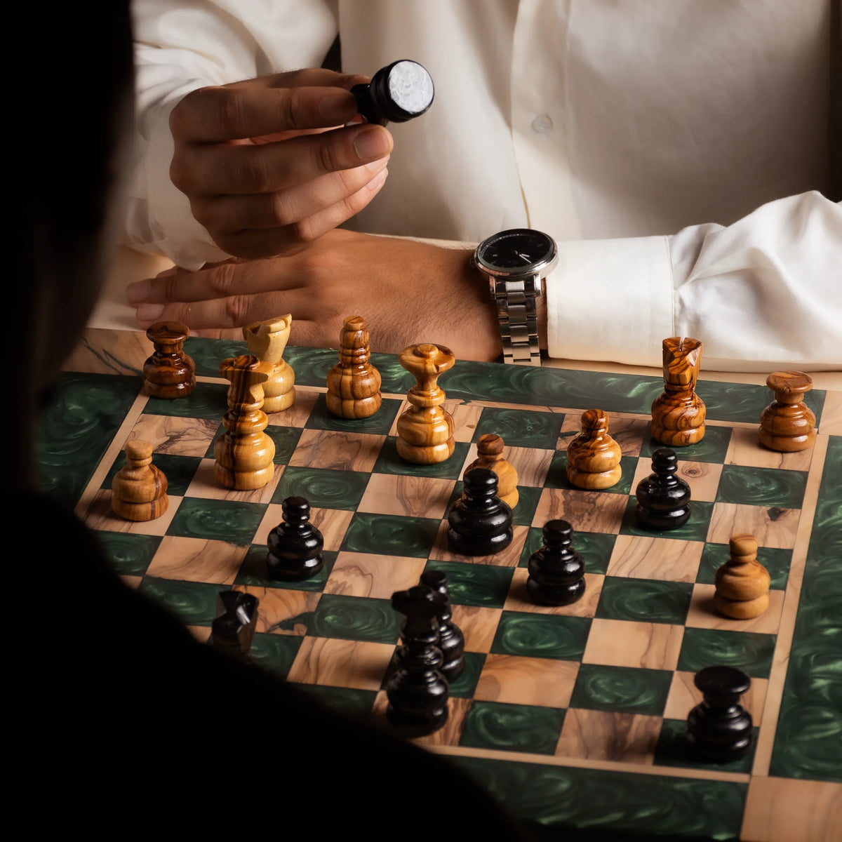 Jeu d’échecs en bois d’olivier – Vert
