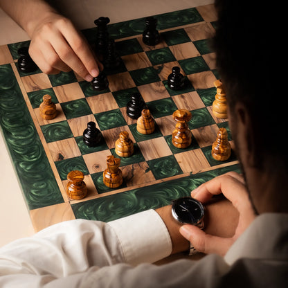 Jeu d’échecs en bois d’olivier – Vert