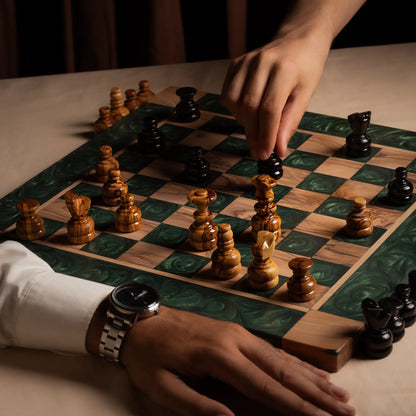Jeu d’échecs en bois d’olivier – Vert