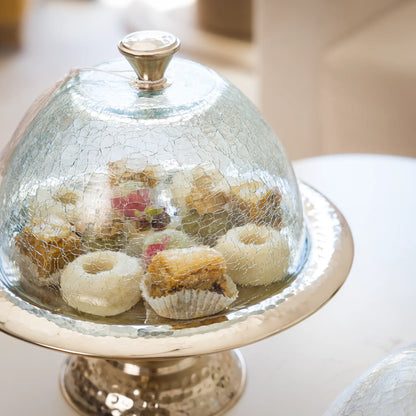 Présentoir avec cloche en verre soufflé & cuivre