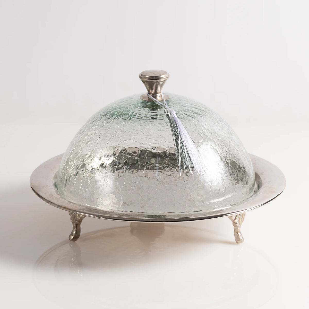 Présentoir avec cloche en verre soufflé & cuivre