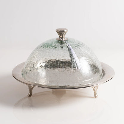 Présentoir avec cloche en verre soufflé & cuivre