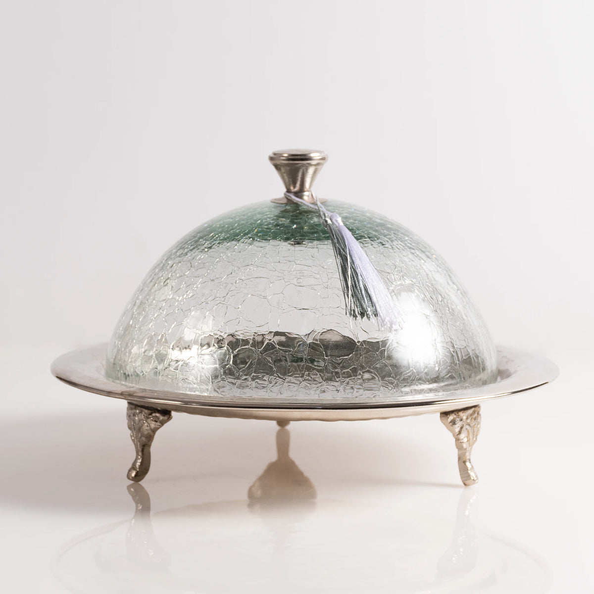 Présentoir avec cloche en verre soufflé & cuivre