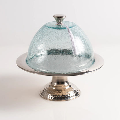 Présentoir avec cloche en verre soufflé & cuivre