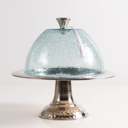 Présentoir avec cloche en verre soufflé & cuivre