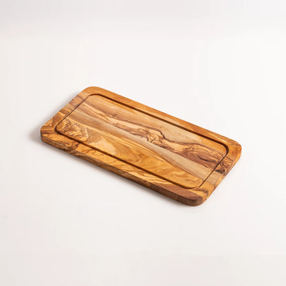 Planche Rectangulaire en Bois d’Olivier avec Rainure – 35 × 18 cm